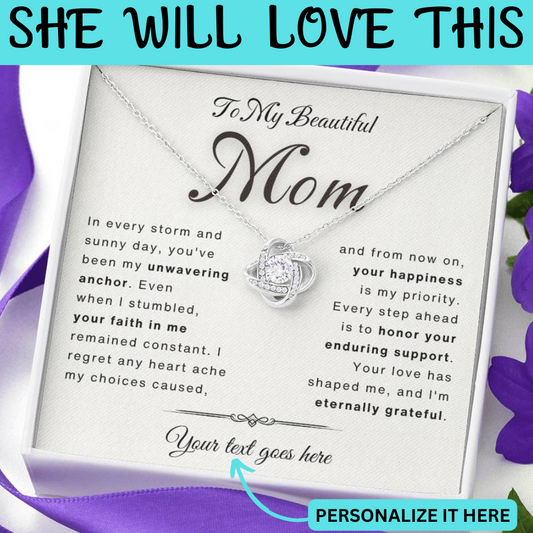 [ALMOST SOLD OUT] To My Loving Mom - Unwavering Support - Personalized Love Knot Necklace